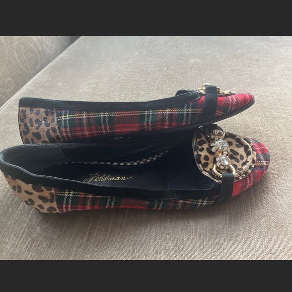 Beverly Feldman plaid jeweled slip on flats - Picture 3 of 8